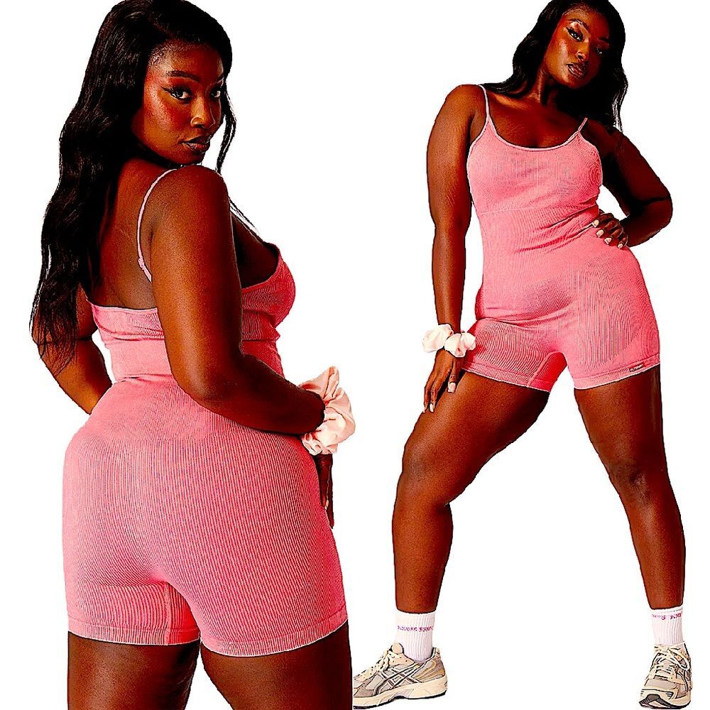 NWT Pretty Little Thing Dark Red Plus Acid Wash Seamless Gym Unitard Size XXL